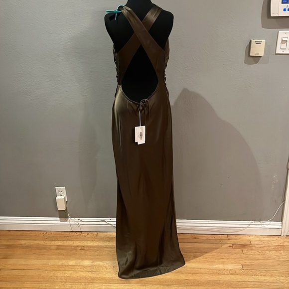 NEW NWT Reformation Anaiis Silk Dress High Neck Open Back Maxi Dress Morel Brown - Picture 10 of 13